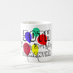 Mug Balloons avec nom pour 50e anniversaire Tout ÂGE