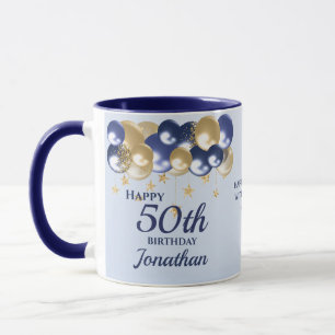 Mug Balloons en or pour 50e anniversaire Navy