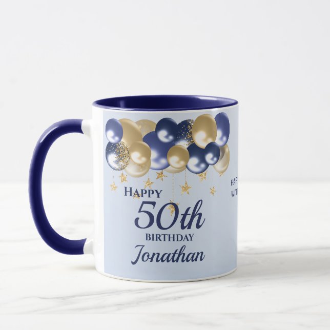 Mug Balloons en or pour 50e anniversaire Navy  (Gauche)