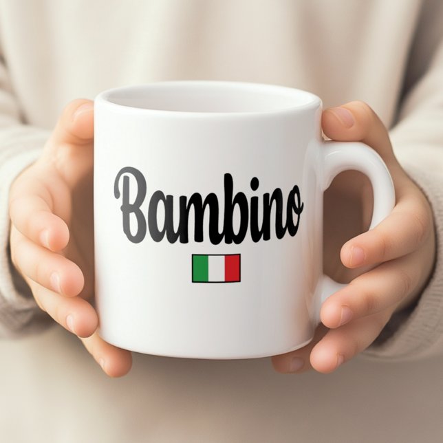 Mug Bambino Drapeau Italien (Child's hands holding white Bambino mug with Italian flag. Great Baby Shower gift for expecting boy)