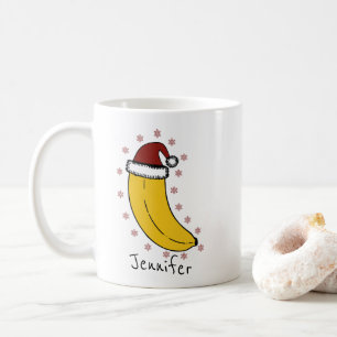 Mug Banane avec casquette de Noël Nom personnalisé