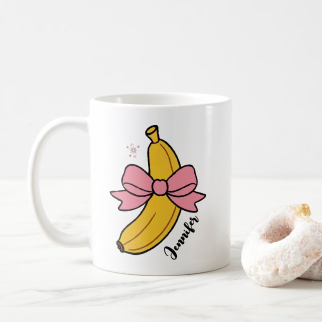 Mug banane mignonne avec coquette rose nom personnalis (Avec donut)