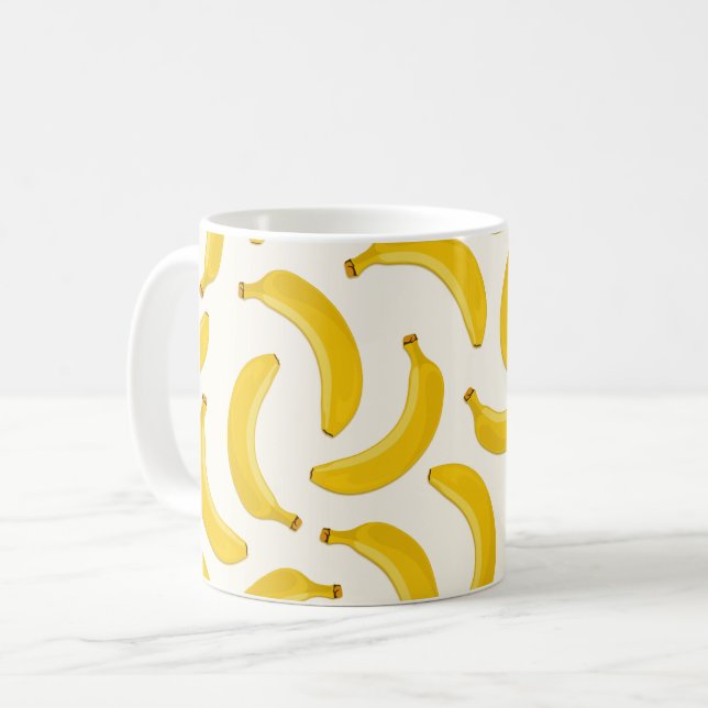 Mug Bananes Fruits tropicaux Imprimer, jaune et blanc (Devant gauche)