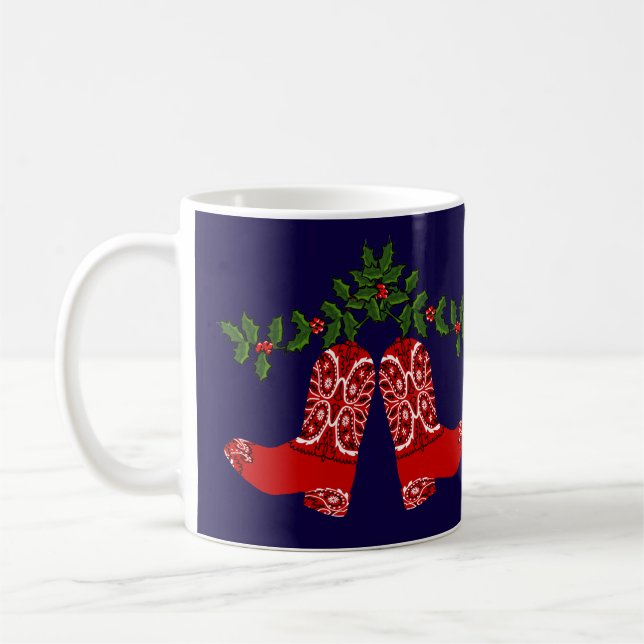 Mug Bandana de Noël occidental Imprimer Botte de cowbo (Gauche)