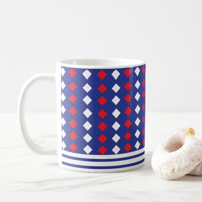 Mug Bande de diamant rouge blanc moderne (Avec donut)