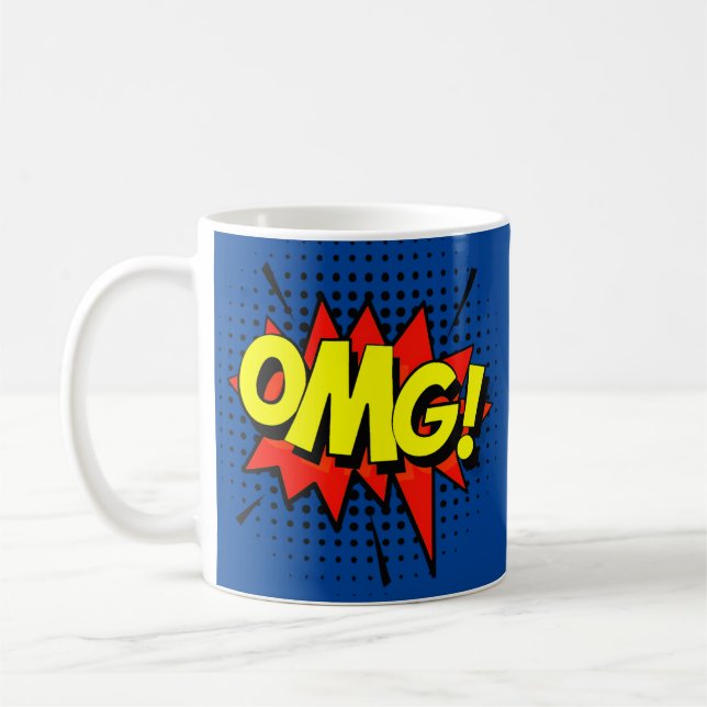 Mug Bande dessinée Art Bleu Rouge Jaune OMG Nouveauté  (Gauche)