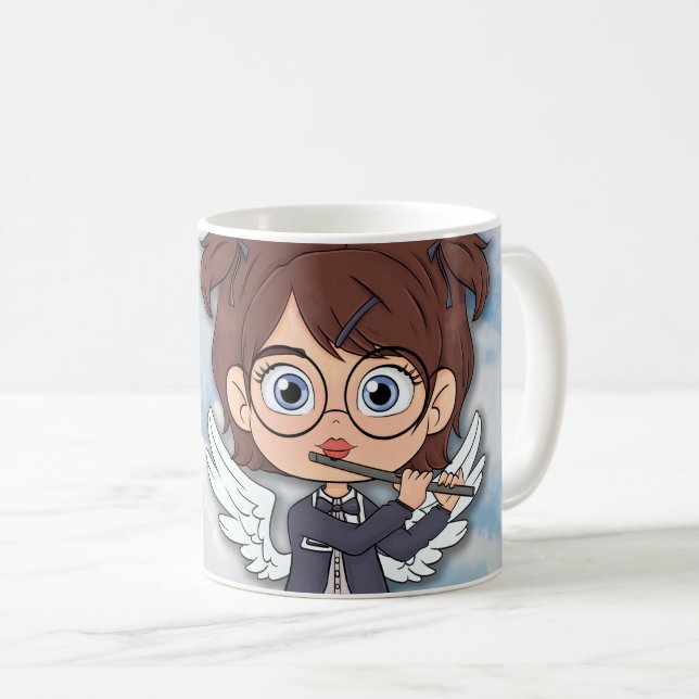Mug Bande dessinée d'ange musical avec flûte (Devant droit)