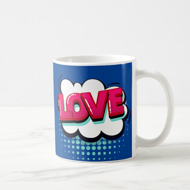 Mug Bande dessinée Pop Art Bleu rose Aimer Nouveauté D (Droite)