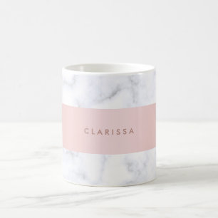 Mug bande rose de faux d'or de marbre blanc élégant