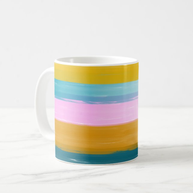 Mug Bandes Abstraites d'aquarelle simple en rose (Devant gauche)