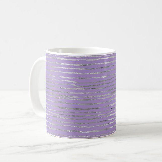 Mug Bandes Argentées Violettes Lavande (Devant gauche)