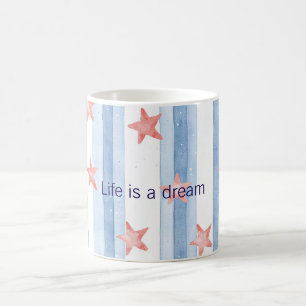 Mug Bandes bleues étoile de mer rouge étoiles La vie e