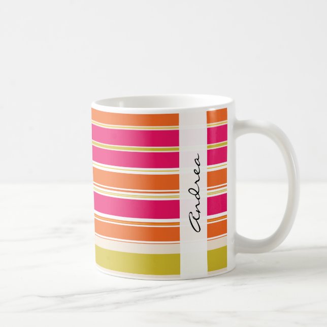 Mug Bandes Colorées, Bandes Arc En Ciel, Votre Nom (Droite)