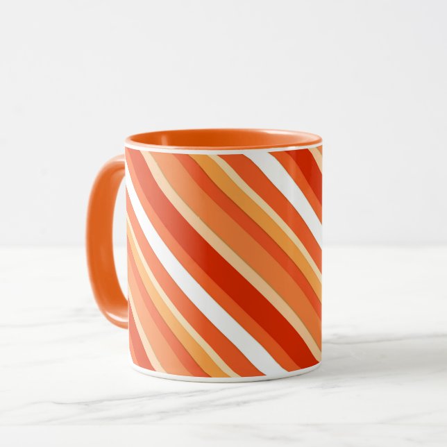 Mug Bandes de bonbons en couches - orange et blanc (Devant gauche)