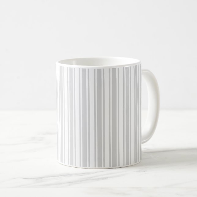 Mug Bandes de bonbons gris clair et blanc (Devant droit)
