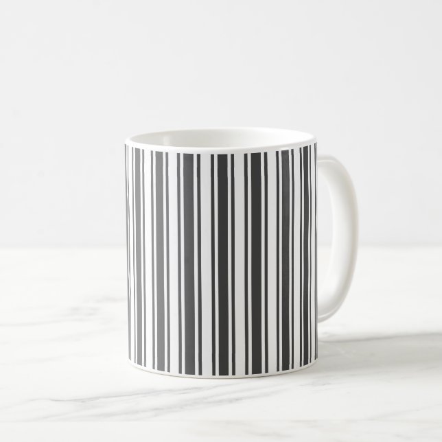 Mug Bandes de bonbons grises et blanches au charbon (Devant droit)