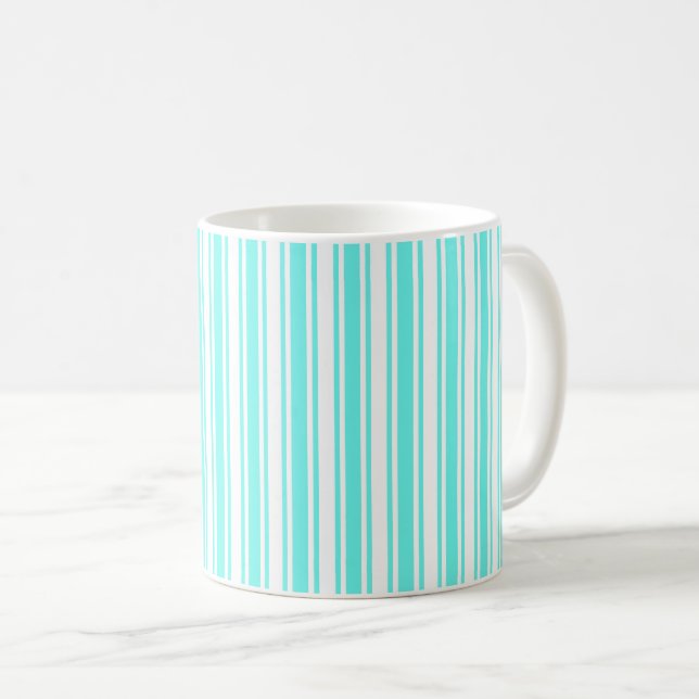 Mug Bandes de bonbons turquoise et blanche (Devant droit)