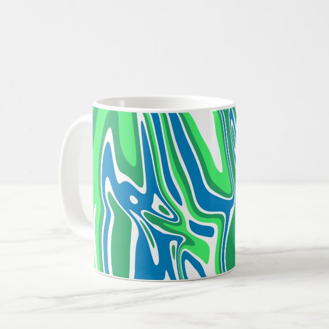 Mug Bandes de marbre vert et bleu fluides (Devant gauche)