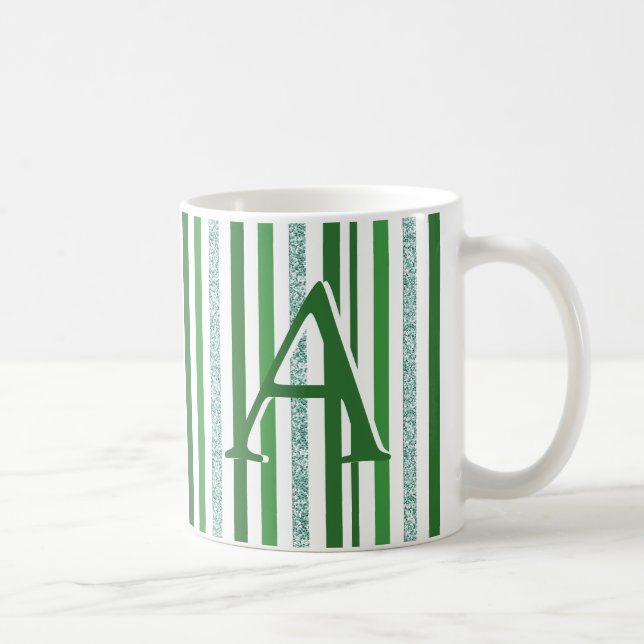 Mug Bandes de Parties scintillant argent vert Monogram (Droite)