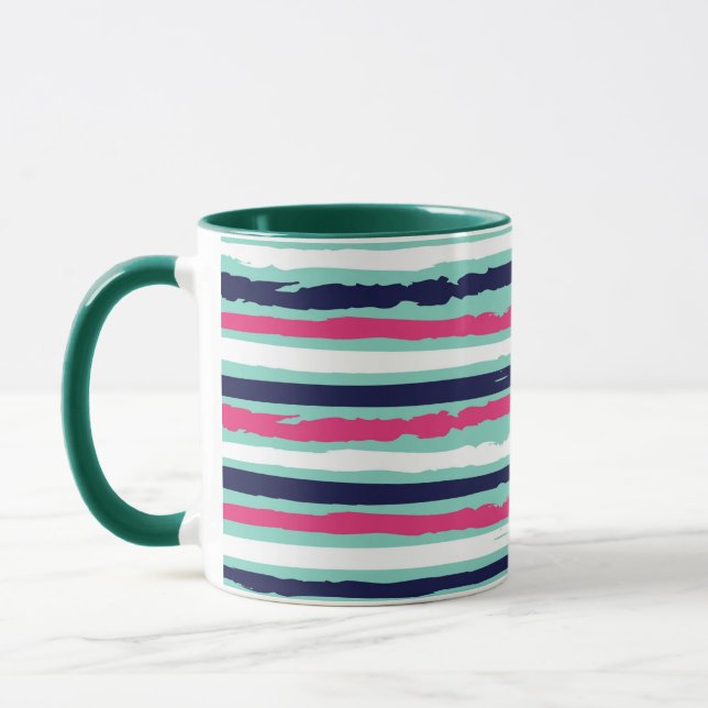 Mug Bandes de peinture rose verte et bleue (Gauche)