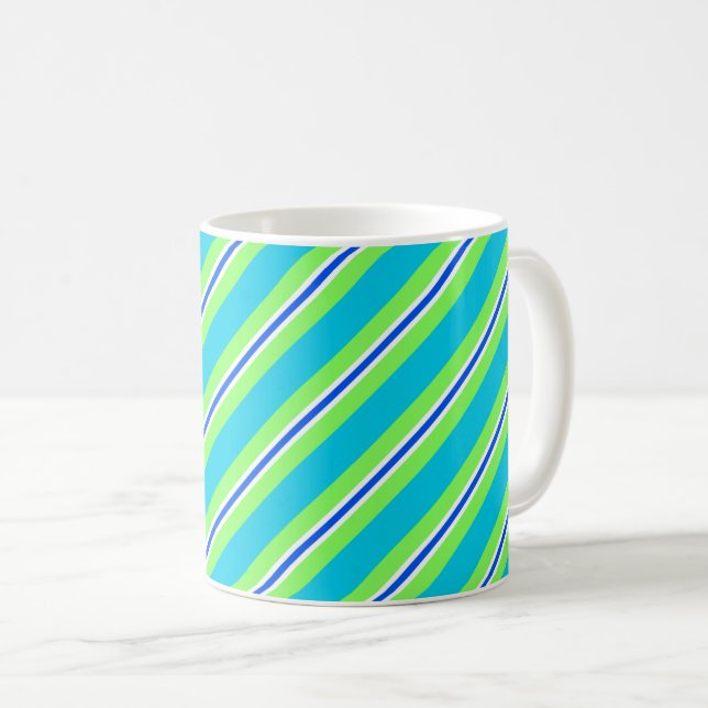 Mug Bandes de ruban, vert turquoise et citron vert (Devant droit)