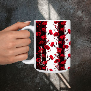 Mug Bandes d'oeillets florales rouges noirs personnali