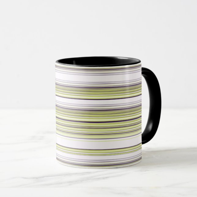 Mug Bandes horizontales d'olive et de bleu. (Devant droit)