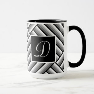 Mug Bandes modernes en noir, blanc et gris - Monogramm
