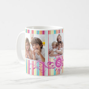 Mug Bandes multicolores et monogramme trois photos