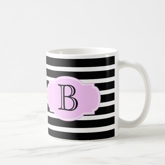 Mug Bandes noires et blanches avec rose, ajouter initi (Droite)