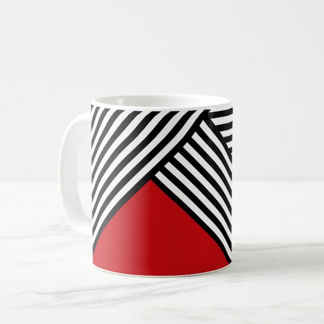 Mug Bandes noires et blanches avec triangle rouge (Devant gauche)