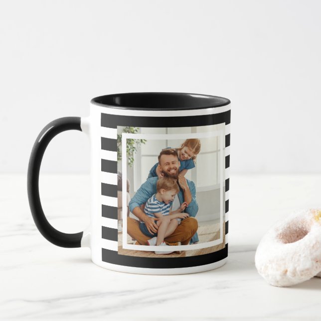 Mug Bandes noires et blanches minimales modernes 2 pho (Avec donut)