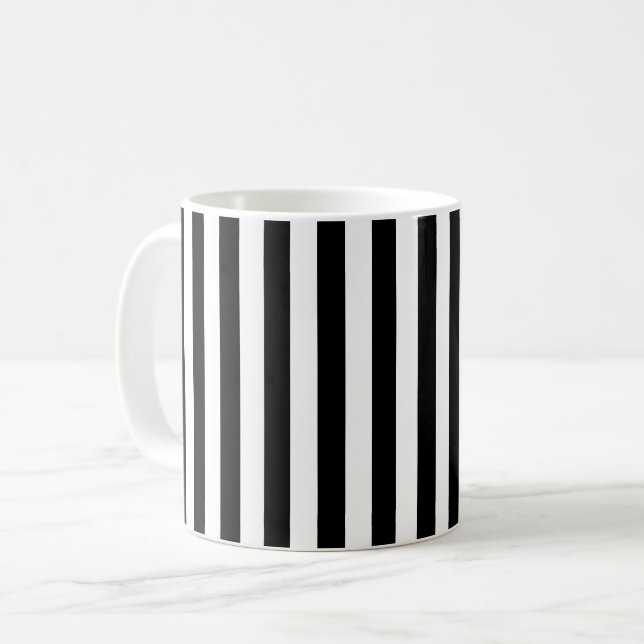 Mug Bandes noires et blanches, Motif rayé, Lignes (Devant gauche)