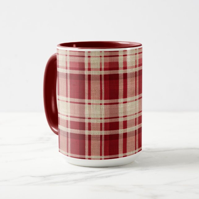 Mug Bandes Plaid Crème Rouge (Devant gauche)