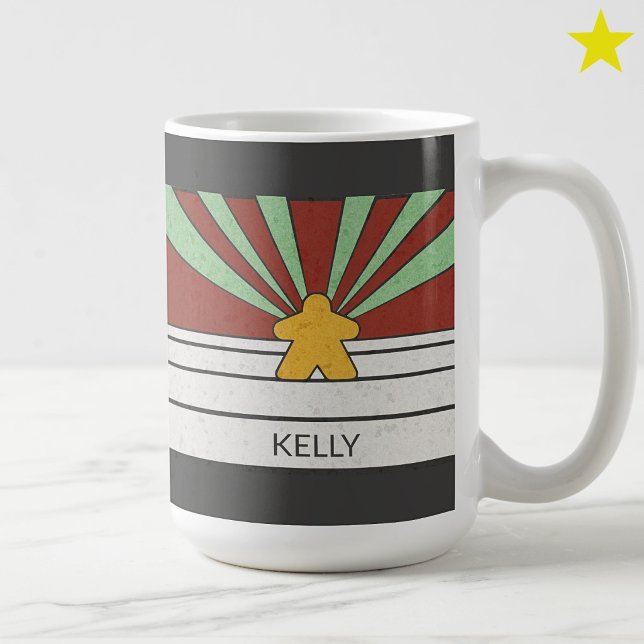 Mug Bandes rétro de Meeple sarcelle Nom personnalisé (Créateur téléchargé)