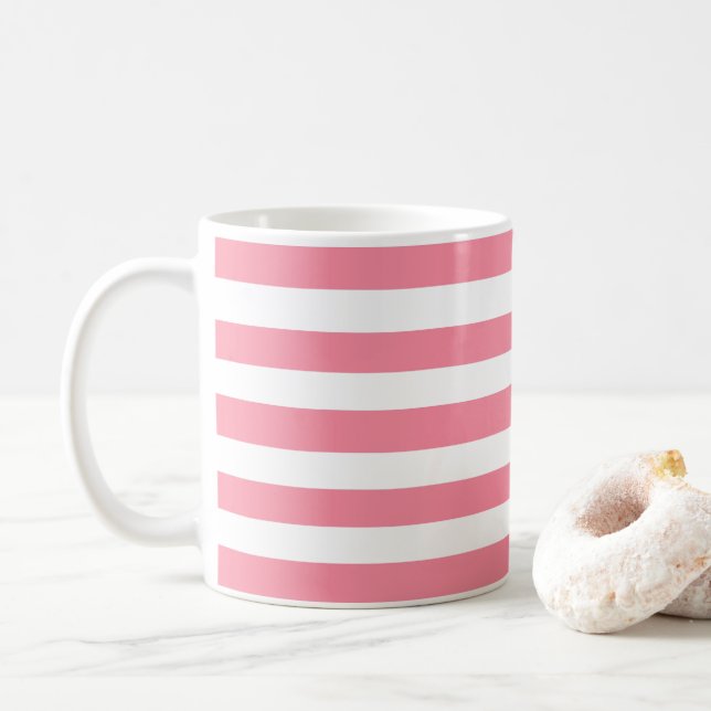 Mug Bandes roses et blanches douces (Avec donut)