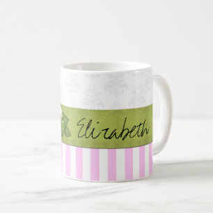 Mug Bandes Roses, Lignes, Motif Gratté, Votre Nom
