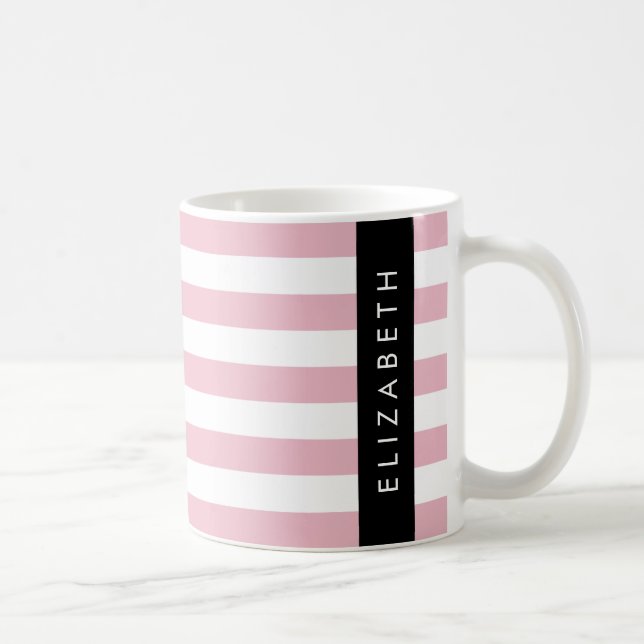 Mug Bandes Roses, Motif Gratté, Lignes, Votre Nom (Droite)