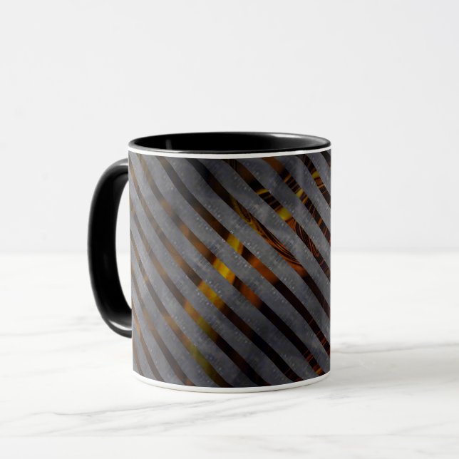 Mug Bandes transversales grises, rubans carbone, or ro (Devant gauche)