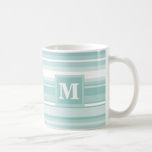 Mug Bandes vertes de menthe monogramme (Droite)