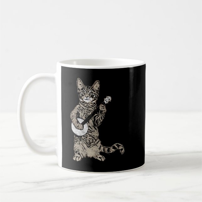 Mug Banjo Chat - Amusant style rétro Bluegrass & Tabby (Gauche)