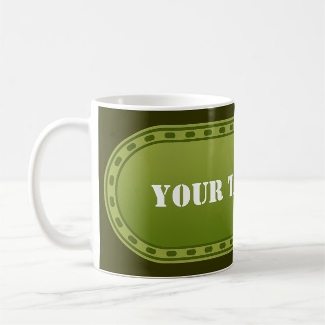 Mug BANNIÈRE BOUTON vert olive dégradé + votre texte (Gauche)