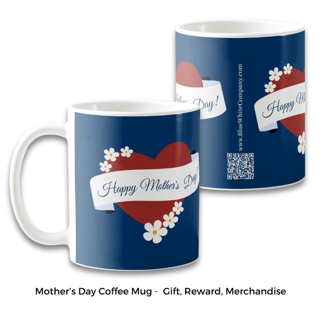 Mug Bannière Code QR Bonne Fête des Mères Red Heart (Red Heart Happy Mother's Day Banner QR Code Coffee Mug)