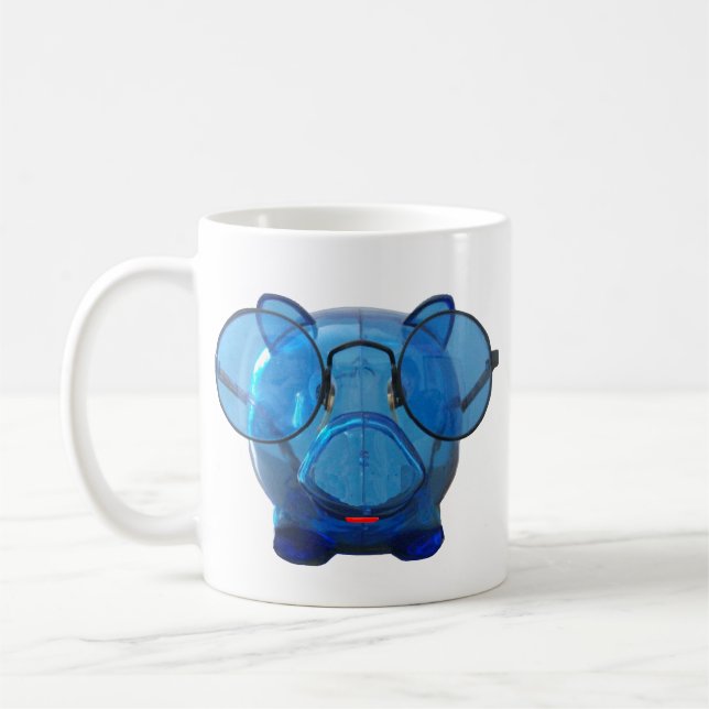 Mug Banque de piggy bleue avec lunettes (Gauche)