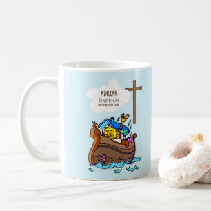 Mug Baptême Arche du garçon Noah, mignons animaux Pers