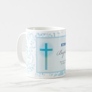 Mug Baptême de garçon en dentelle bleue