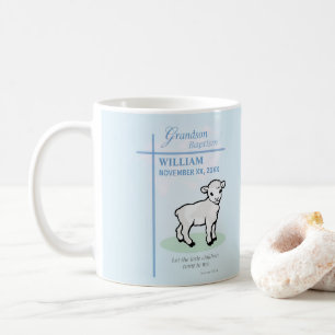 Mug Baptême de petit-fils bleu agneau personnalisé