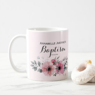 Mug Baptême élégant rose floral