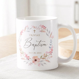 Mug Baptême Fille Rose Pâle Floral