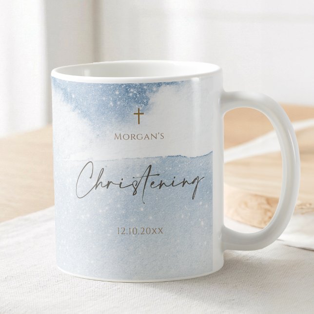 Mug Baptême garçon aquarelle bleue (Blue Watercolor Boy Christening Coffee Mug)